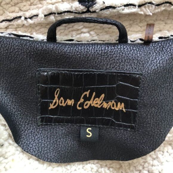 Sam Edelman Sherpa Lined Black Sweater wrap coat w Faux Leather/Shearling size S - Picture 3 of 11